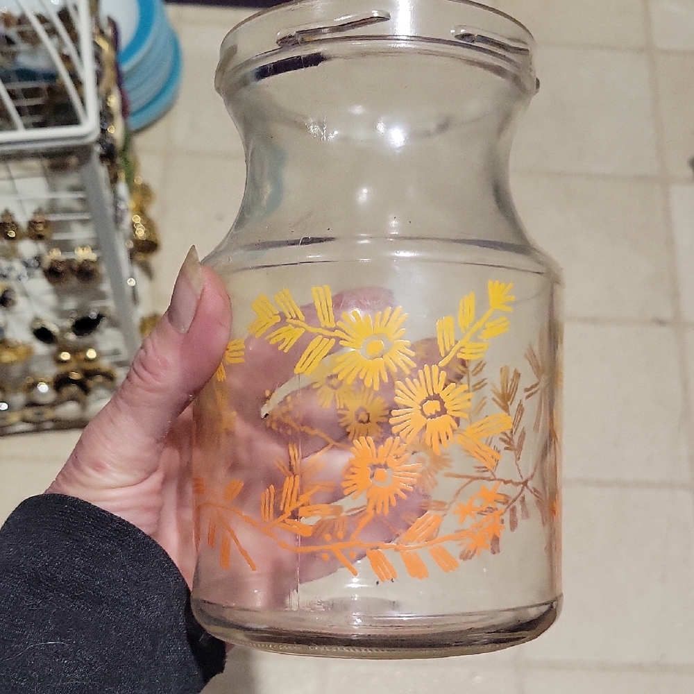 Floral Glass Jar with Orange Accents